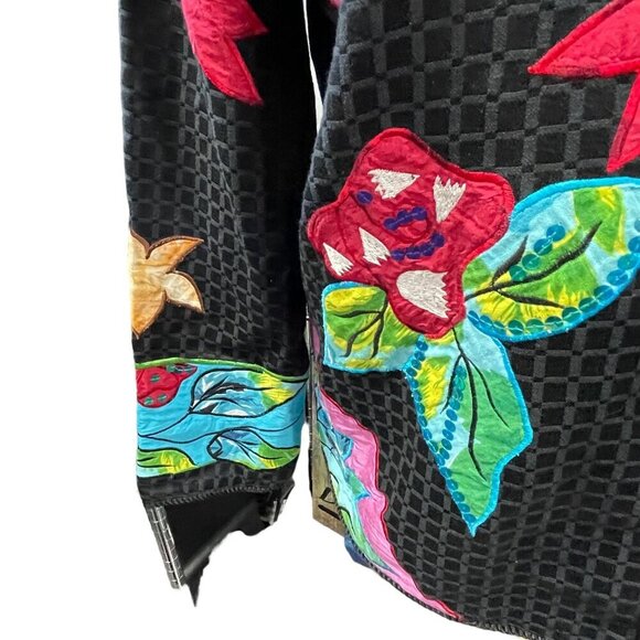 Alex Kim Black Jacket With Colorful Floral Embroidery Sequin Details Size Small - Picture 5 of 7